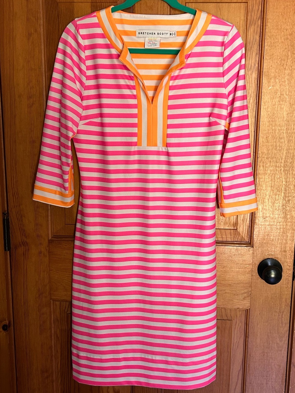 GRETCHEN SCOTT Hinkley Dress  Pink/ Orange Stripe Medium - Picture 2 of 6